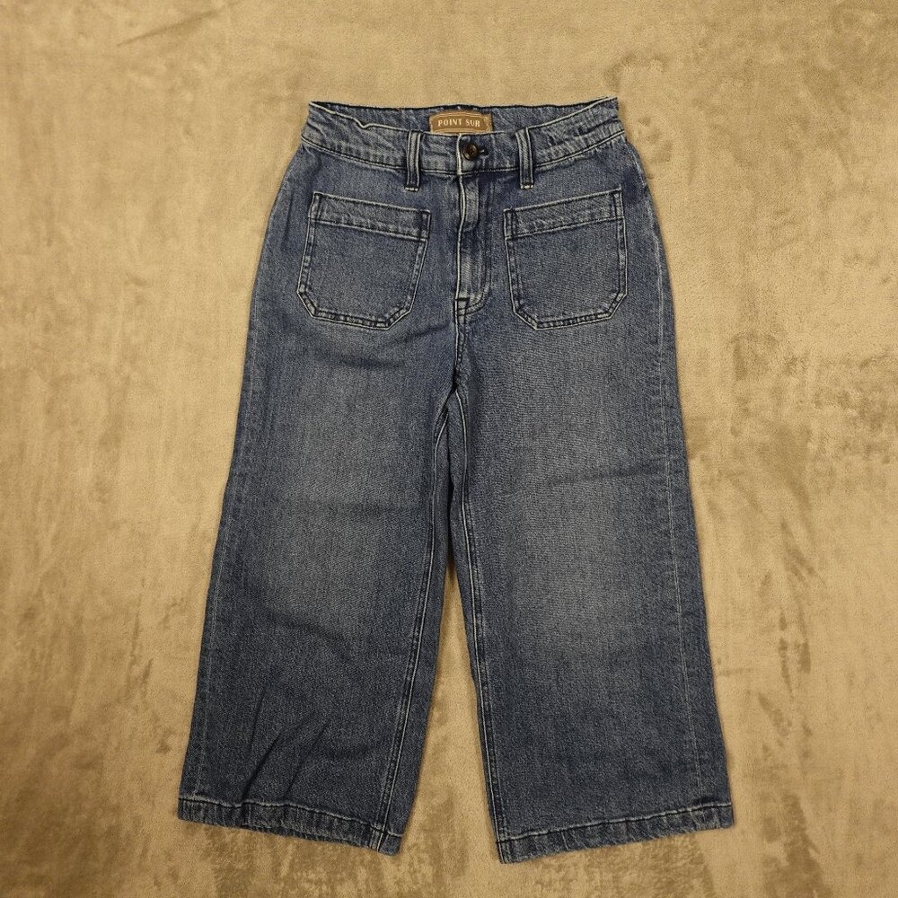 Point Sur High-Rise Wide-Leg Crop‎ Jeans Women's 26P Medium Wash Stretch Denim